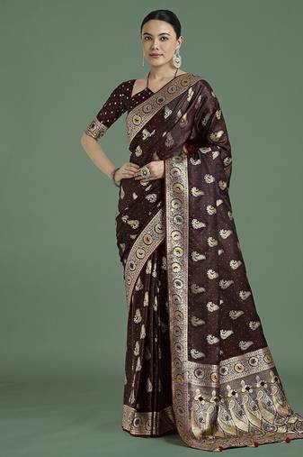 maroon wear banarasi satin silk zari weaving saree