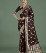 maroon banarasi satin silk zari weaving saree