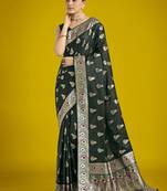 dark green banarasi satin silk zari weaving saree