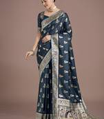 teal banarasi satin silk zari weaving saree