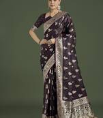 wine banarasi satin silk zari weaving saree