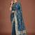  dark teal banarasi satin silk saree with intricate zari weaving pattern