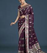 wine banarasi zari woven satin saree