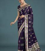 purple banarasi zari woven satin saree