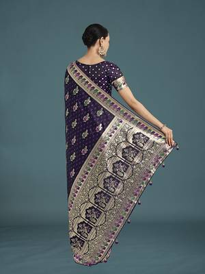 purple banarasi zari woven satin saree 4