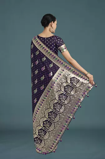 purple banarasi zari woven satin saree