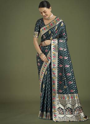 teal banarasi zari woven satin saree 2