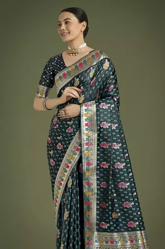 teal banarasi zari woven satin saree