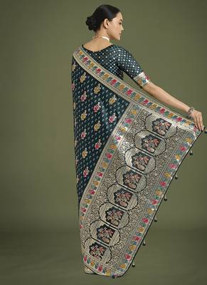 teal banarasi zari woven satin saree 4