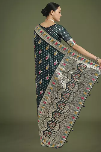 teal banarasi zari woven satin saree
