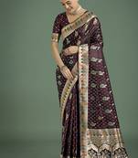 maroon banarasi zari woven satin saree