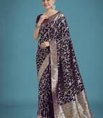 dark purple zari woven banarasi satin silk saree