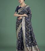 dark blue zari woven banarasi satin silk saree