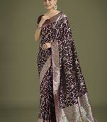 wine zari woven banarasi satin silk saree