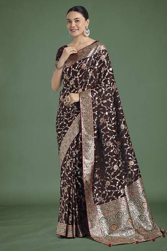 maroon zari woven banarasi satin silk saree
