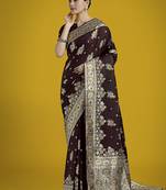 dark maroon zari woven banarasi satin silk saree 