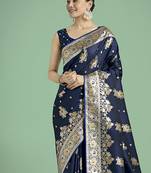 dark blue zari woven banarasi satin silk saree 