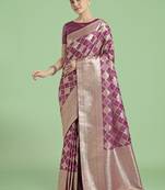 rose pink banarasi satin silk saree with zari woven pallu & blouse piece