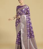 purple banarasi satin silk saree with zari woven pallu & blouse piece