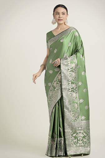 light green zari weaving banarasi satin silk saree