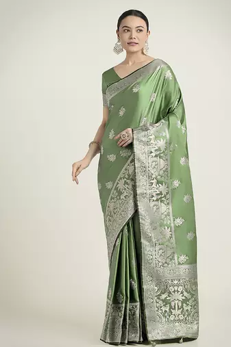 light green zari weaving banarasi satin silk saree