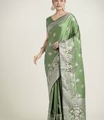 light green zari weaving banarasi satin silk saree
