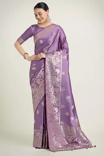 lavender zari weaving banarasi satin silk saree