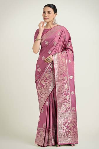 dusty pink zari weaving banarasi satin silk saree