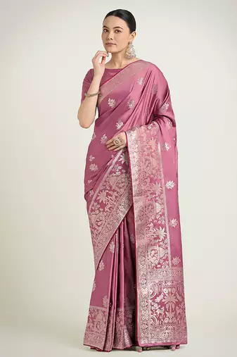 dusty pink zari weaving banarasi satin silk saree