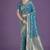 cyan blue banarasi satin silk golden meenakari work saree