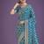 cyan blue banarasi satin silk golden meenakari work saree