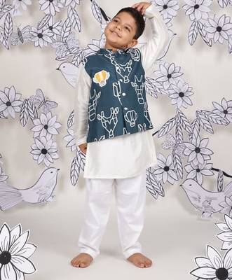 Teal tribe boys nehru jacket set tribal print over kurta pajama 1