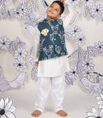 Teal tribe boys nehru jacket set tribal print over kurta pajama