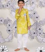 Safari safari boys kurta set mustard animal print with patchwork