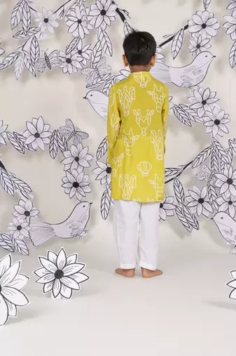 Safari safari boys kurta set mustard animal print with patchwork