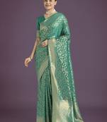 turquoise banarasi satin silk meenakari zari weaving pattern saree