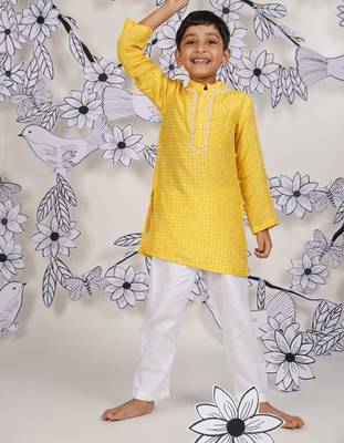 Sunshine spark boys kurta yellow geometric print with white pajama 2