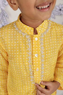 Sunshine spark boys kurta yellow geometric print with white pajama 3