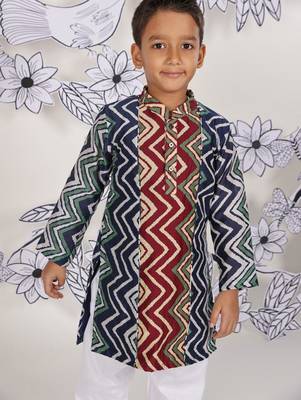 Zigzag fest boys kurta set multicolour print with white pajama 1