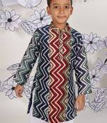 Zigzag fest boys kurta set multicolour print with white pajama