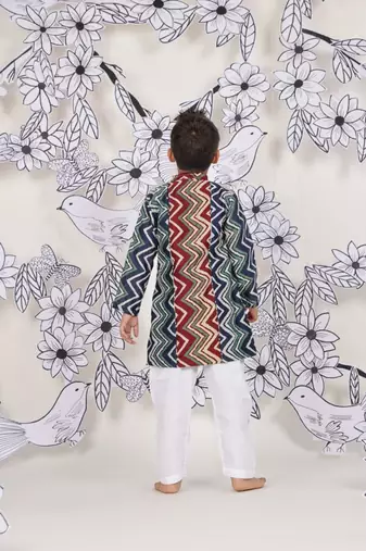 Zigzag fest boys kurta set multicolour print with white pajama