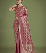 dark pink banarasi satin silk zari weaving saree