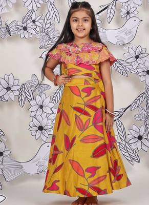 Sunburst leaf girls skirt set mustard & pink floral coord 1