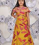 Sunburst leaf girls skirt set mustard & pink floral coord