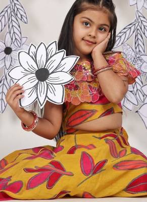Sunburst leaf girls skirt set mustard & pink floral coord 3