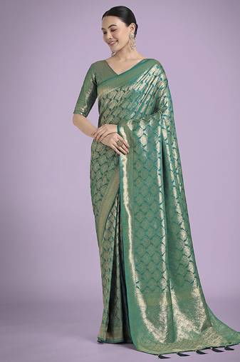 turquoise banarasi satin silk zari weaving saree