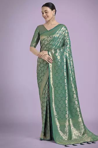 turquoise banarasi satin silk zari weaving saree