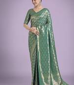 turquoise banarasi satin silk zari weaving saree