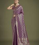 purple banarasi satin silk zari weaving saree