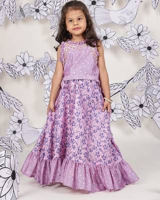 Lilac bloom girls skirt set floral printed top & frill skirt 1